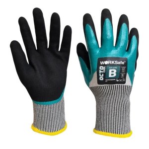 WORKSAFE OCTO COOL N800B OIL RESISTANT NITRILE SAFETY GLOVES, EN CUT B & ANSI CUT A2