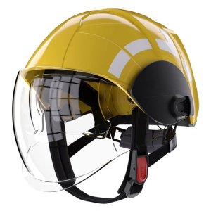 PAB FIRE COMPACT FIREMAN HELMET YELLOW COLOUR, EXTREME HEAT RESISTANT, MED APPROVED WITH ANTI-FOG VISOR AND GOGGLES