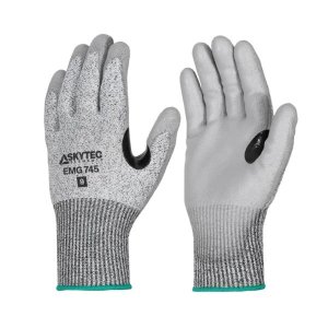 GLOBUS EMG745 CUT LEVEL D PU COATED SAFETY GLOVES, HEAT & ABRASION RESISTANT, HEAT LEVEL 1