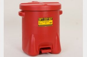 EAGLE 14 GALLON HDPE OILY WASTE CAN WITH HANDS-FREE SELF-CLOSING LID - RED/YELLOW