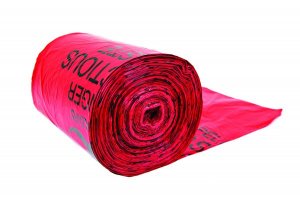 JUSTRITE 05901 LEAK PROOF HIGH STRENGTH BIOHAZARD WASTE CAN LINER BAGS 15 GALLON, RED, PACK OF 100