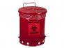 JUSTRITE 05930R BIOHAZARD WASTE CAN WITH FOOT OPERATED SELF-CLOSING LID, 10 GALLON