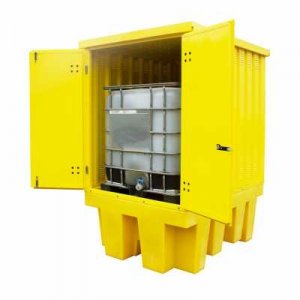 ROMOLD BB1HCS 1 IBC COVERED SPILL PALLET - STEEL COVER - PE PALLET 1100 LITER SUMP