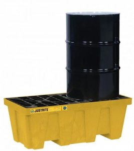 JUSTRITE 2 DRUM ECOPOLY BLEND SPILL CONTROL PALLETS W/PLUG (RECYCLED CONTENT 35%), YELLOW
