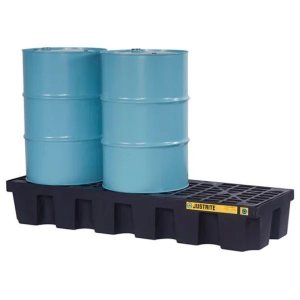 JUSTRITE 28629 3 DRUM SPILL PALLET, IN-LINE, WITH DRAIN, ECOPOLYBLEND, 75-GAL SUMP, 100% RECYCLED POLYETHYLENE, BLACK