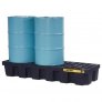 JUSTRITE 28629 3 DRUM SPILL PALLET, IN-LINE, WITH DRAIN, ECOPOLYBLEND, 75-GAL SUMP, 100% RECYCLED POLYETHYLENE, BLACK
