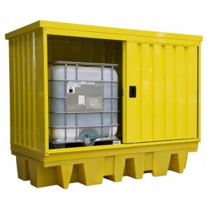 ROMOLD 8 DRUM OR 2 IBC COVERED SPILL PALLET - STEEL COVER - PE PALLET 1140 LITER SUMP