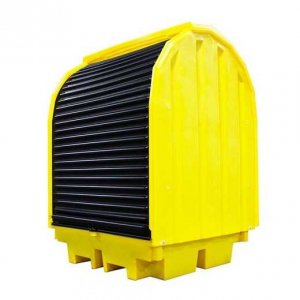 ROMOLD HARD COVERED BUND PALLET, 4 X 205LTR DRUMS, ALUMINIUM DOOR, 410LTR BUND, YELLOW
