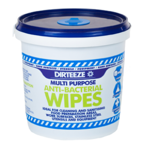 DIRTEEZE MULTI PURPOSE ANTI BACTERIAL WIPES, QUAT-FREE WIPES 25GSM, 20 X 20CM, 1000 SHEETS PER BUCKET