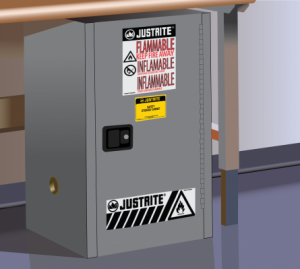 JUSTRITE 12 GAL COMPAC CABINET, 1 DOOR SELF CLOSING FLAMMABLE SAFE EX, GRAY