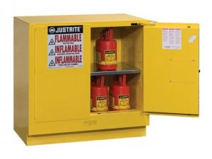 JUSTRITE 892320 22 GALLON FLAMMABLE SAFETY CABINET, 1 SHELF, 2 SELF-CLOSE DOORS, FM APPROVED