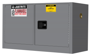 JUSTRITE SURE-GRIP® EX PIGGYBACK FLAMMABLE SAFETY CABINET, 17 GALLON, 2 MANUAL CLOSE DOORS, GRAY