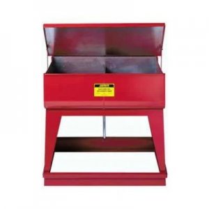 JUSTRITE TWIN 9 GALLON CHAMBER RINSE TANK, FLOOR-STANDING, 2 PLUGS, STEEL, RED