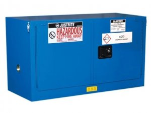 JUSTRITE SURE-GRIP EX PIGGYBACK HAZARDOUS MATERIAL SAFETY CABINET, 17 GALLON, 2 SELF-CLOSE DOORS, ROYAL BLUE