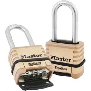MASTER LOCK PRO SERIES 2-1/4IN (57MM) WIDE BRASS RESETTABLE COMBINATION PADLOCK, BRASS - EXTRA LONG STAINLESS STEEL 2-1/16IN (53MM) ROUND SHACKLE