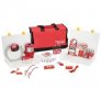 MASTER LOCK PORTABLE ORGANIZER WITH ELECTRICAL LOCKOUT ASSORTMENT. 6- 410RED PADLOCKS KEYED DIFFERENT