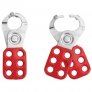 MASTER LOCK SAFETY HASP, 25MM DIA STEEL JAWS WITH LOCKING TABS, RED HANDLE