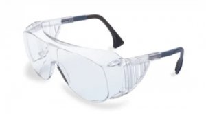 UVEX ULTRA-SPEC 2001 OTG BLUE FRAME CLEAR LENS SAFETY GLASSES WITH ANTI-FOG COATING