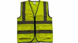 WORKGARD® SAFETY VEST, YELLOW WITH REFLECTIVE STRIP, ZIPPER, POCKETS