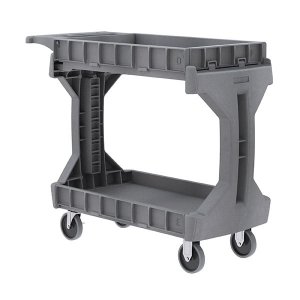 Akro-Mils Small ProCart Plastic Utility Cart is a heavy duty , rugged and versatile cart. Dent resistant Side gates on both the upper & lower shelves flip down to convert this truck from a box top to a flat top Load Capacity : 200 lbs/Shelf. Gray