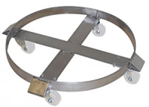 SS5-PPSS Stainless Steel Drum Dolly for 55-gallon drums , c/w 3″ white polypropylene wheels.. Capacity : 1000 lbs