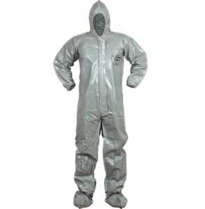 Dupont Tychem CPF2 Hooded Coverall, c/w attached hood, elastic face, wrist and ankle. Bound seam. Outstanding chemical protection. Good for remediation, chemicals handling & cleanup.