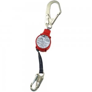 Miller Minilite Fall Limiter, c/w 11 ft. Self-Retracting Webbing Lanyards. 2 1/2″ Locking Rebar Hook Anchorage and Locking Snap Hook. Includes Shock Absorber. 310 lbs Load Capacity