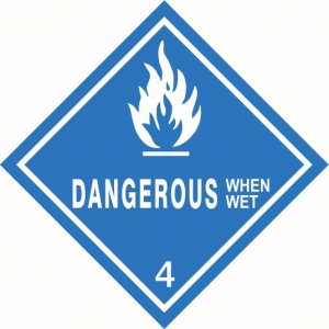 Class 4 Dangerous When Wet Materials, 4″ x 4″ Vinyl Labels. Roll of 250 pcs 8EY47