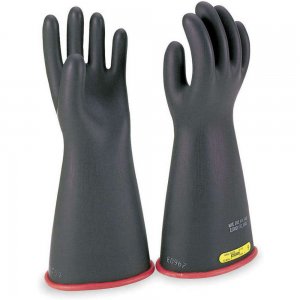 Class 0, Insulating Gloves 14″L. Size: 10, Large, Yellow Rubber Lineman’s Black E014Y/10 5 KV (1 Pair)