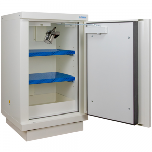 ECOSAFE 798+LIA2 SAFETY CABINET 90 MIN LITHIUM BATTERIES COUNTER 1 DOOR WITH 1 FIRE EXTINGUISHER EX100LI + 2 SHELVES E48LI